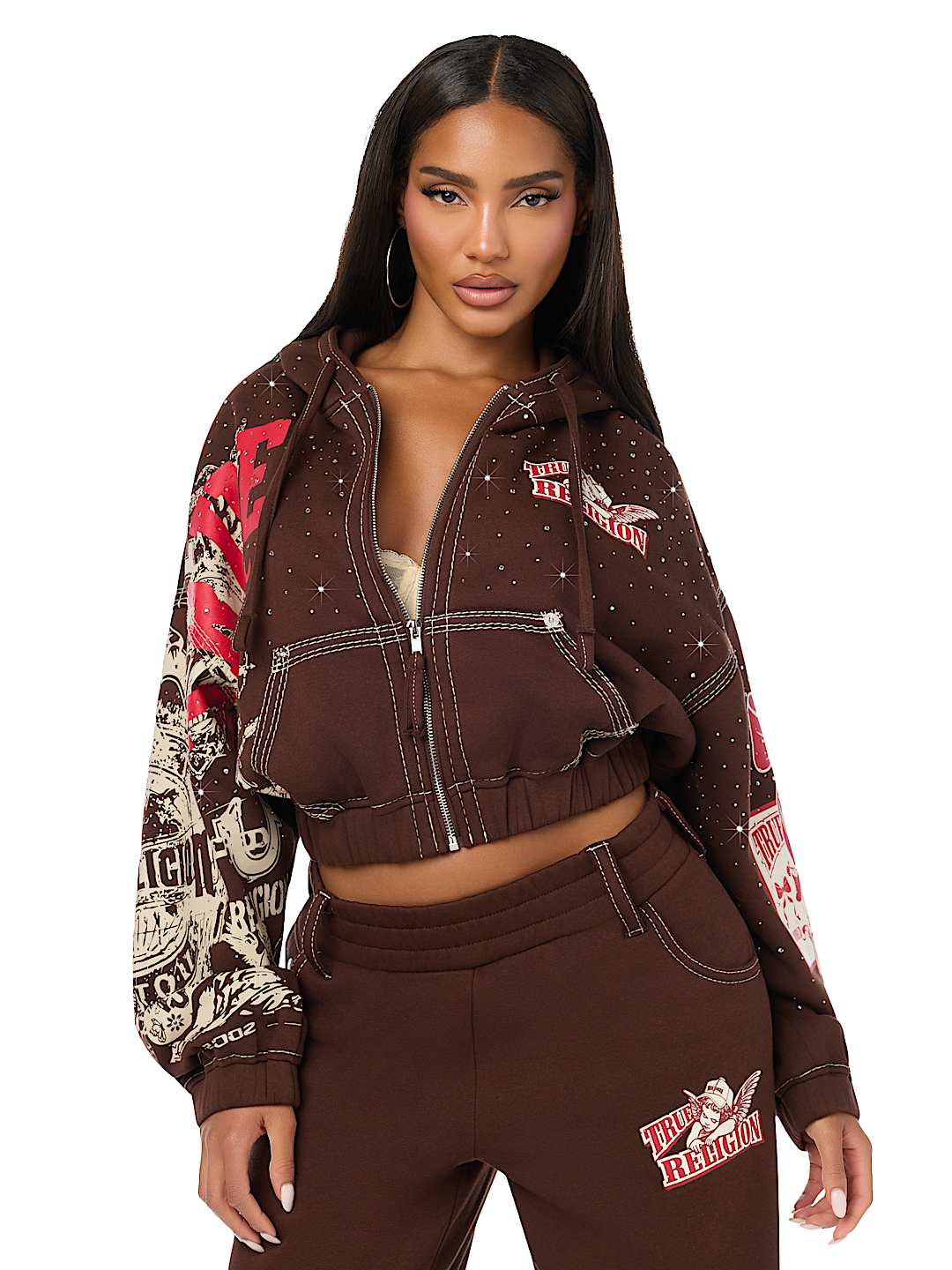 ALLOVER PRINT CRYSTAL BIG T GIRLFRIEND ZIP-UP HOODIE