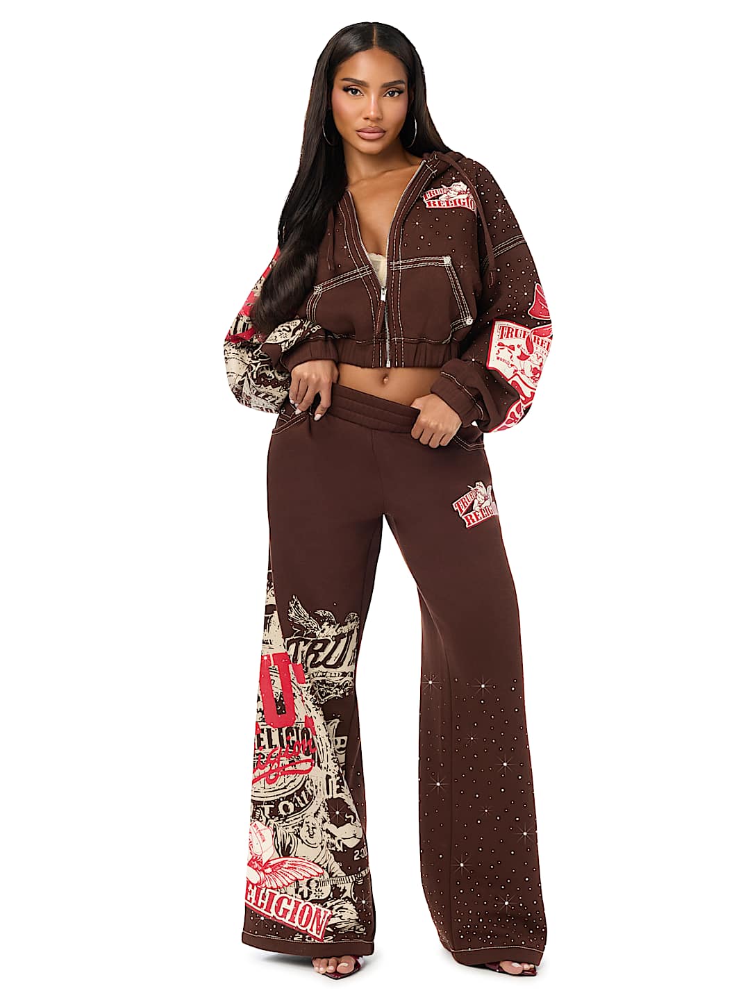 ALLOVER PRINT CRYSTAL BIG T GIRLFRIEND ZIP-UP HOODIE