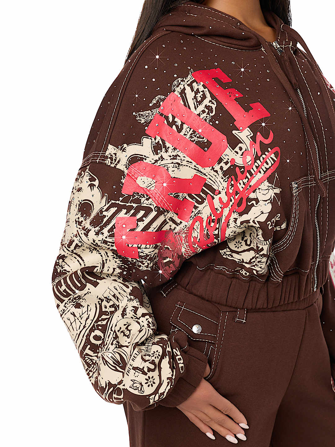 ALLOVER PRINT CRYSTAL BIG T GIRLFRIEND ZIP-UP HOODIE