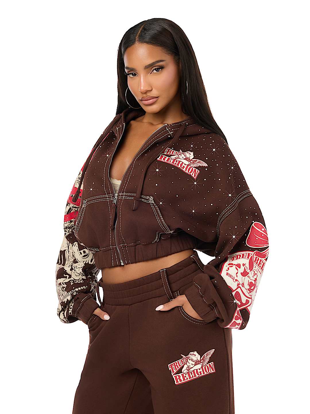 ALLOVER PRINT CRYSTAL BIG T GIRLFRIEND ZIP-UP HOODIE