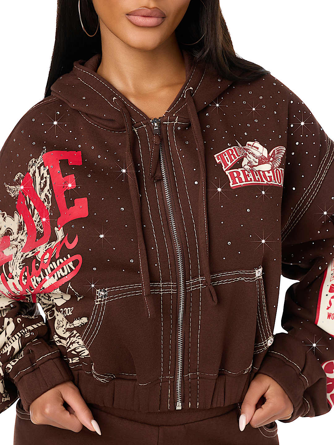 ALLOVER PRINT CRYSTAL BIG T GIRLFRIEND ZIP-UP HOODIE