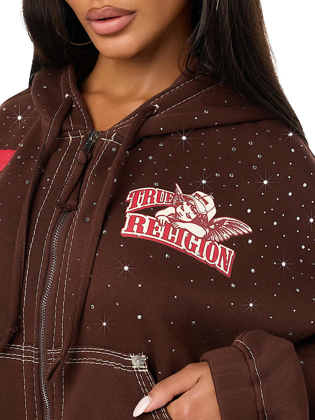 ALLOVER PRINT CRYSTAL BIG T GIRLFRIEND ZIP-UP HOODIE