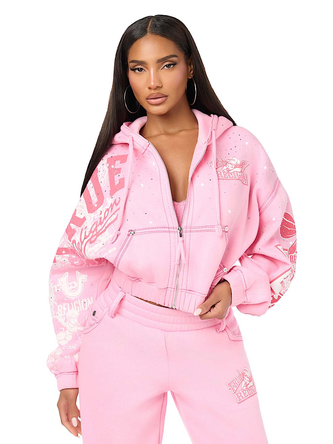 ALLOVER PRINT CRYSTAL BIG T GIRLFRIEND ZIP-UP HOODIE
