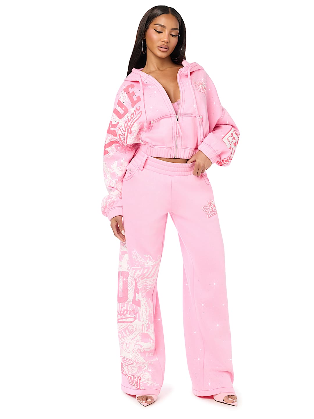 ALLOVER PRINT CRYSTAL BIG T GIRLFRIEND ZIP-UP HOODIE