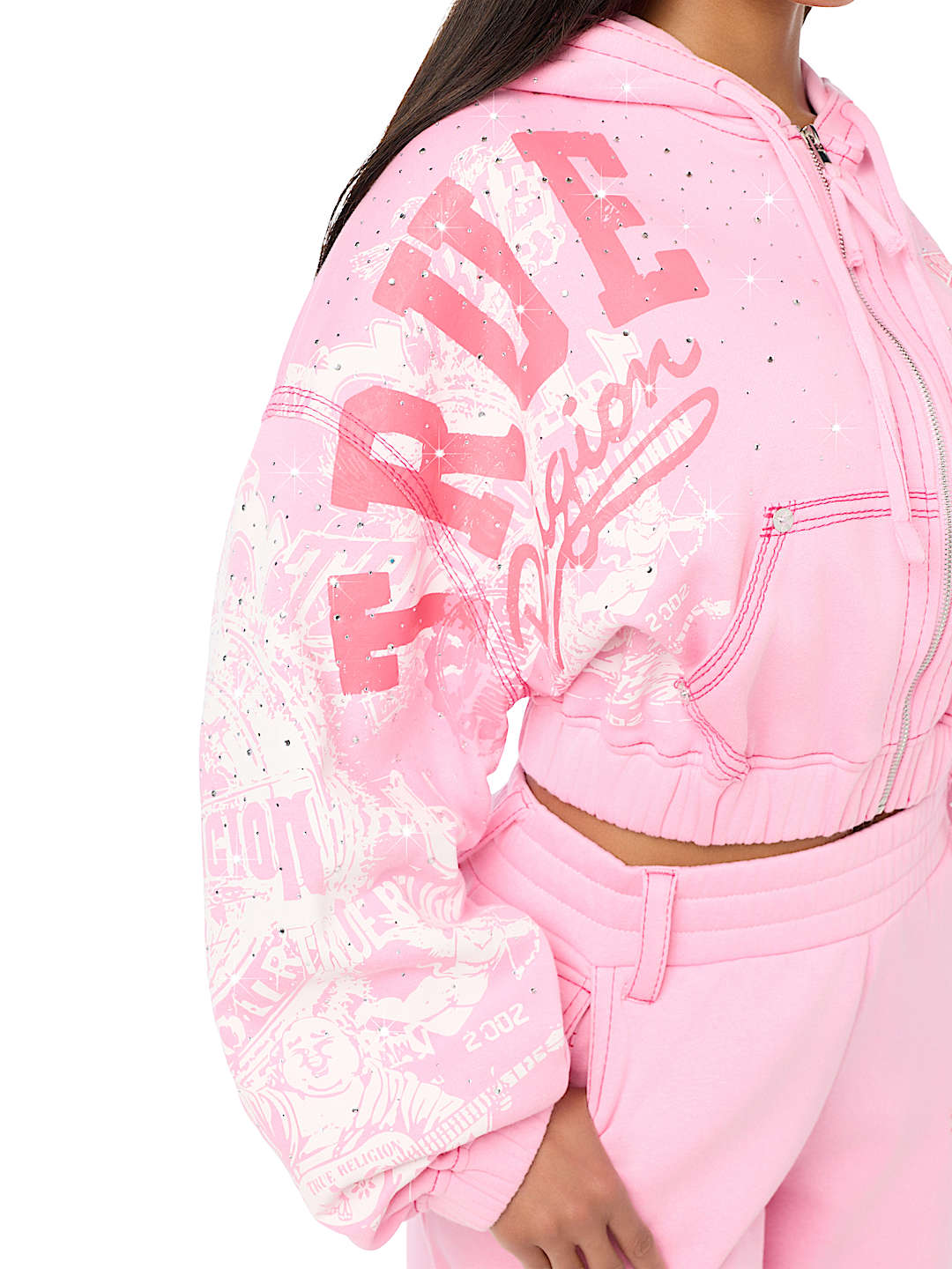 ALLOVER PRINT CRYSTAL BIG T GIRLFRIEND ZIP-UP HOODIE