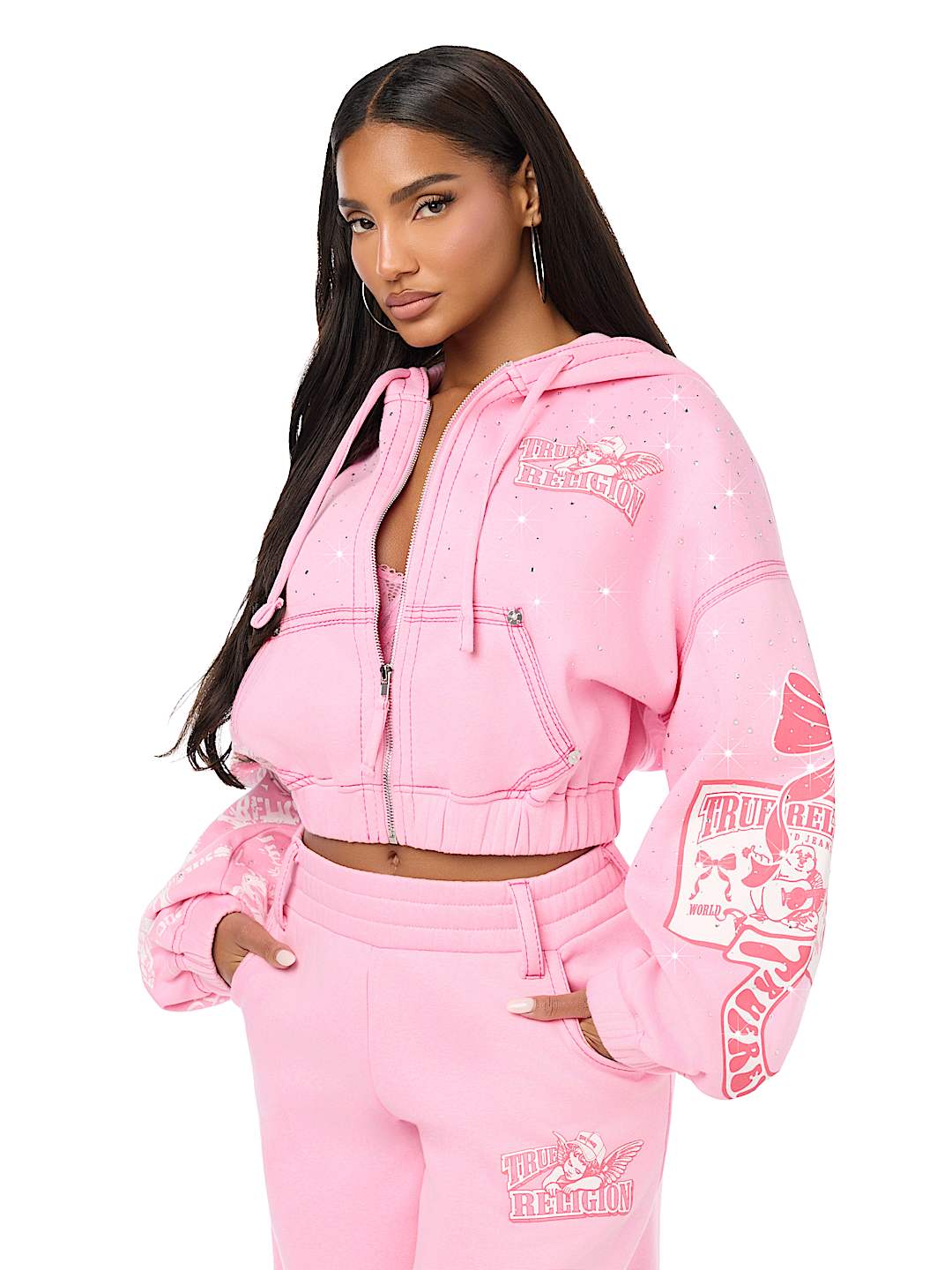 ALLOVER PRINT CRYSTAL BIG T GIRLFRIEND ZIP-UP HOODIE