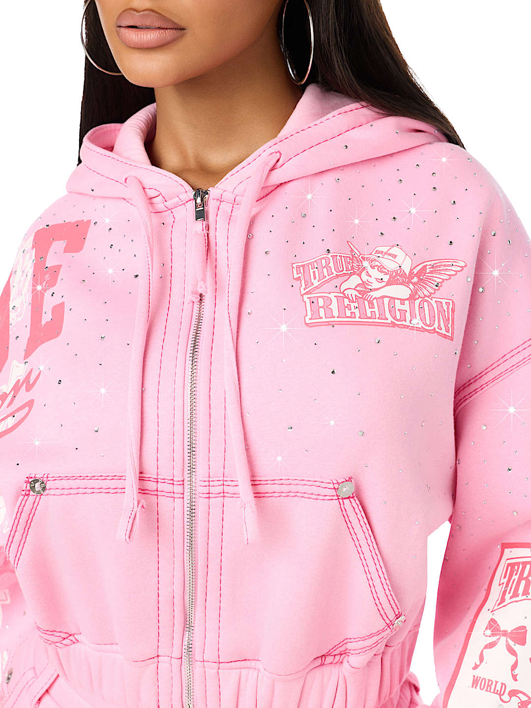ALLOVER PRINT CRYSTAL BIG T GIRLFRIEND ZIP-UP HOODIE