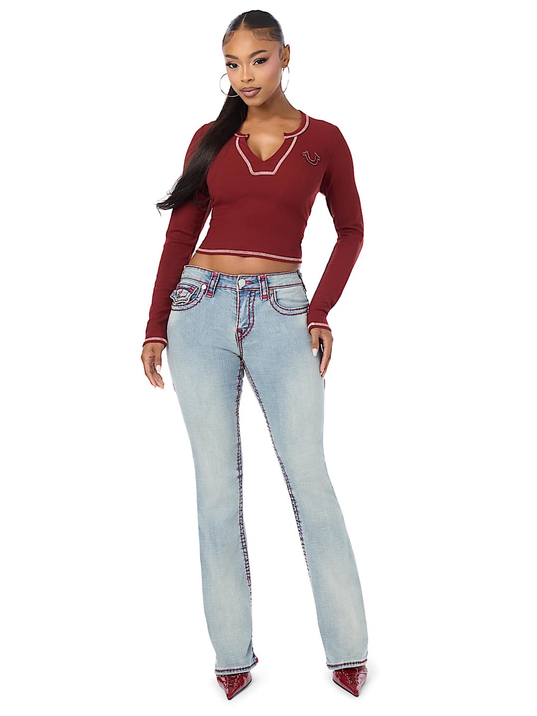 BECCA MID RISE SUPER T FLAP BOOTCUT JEAN