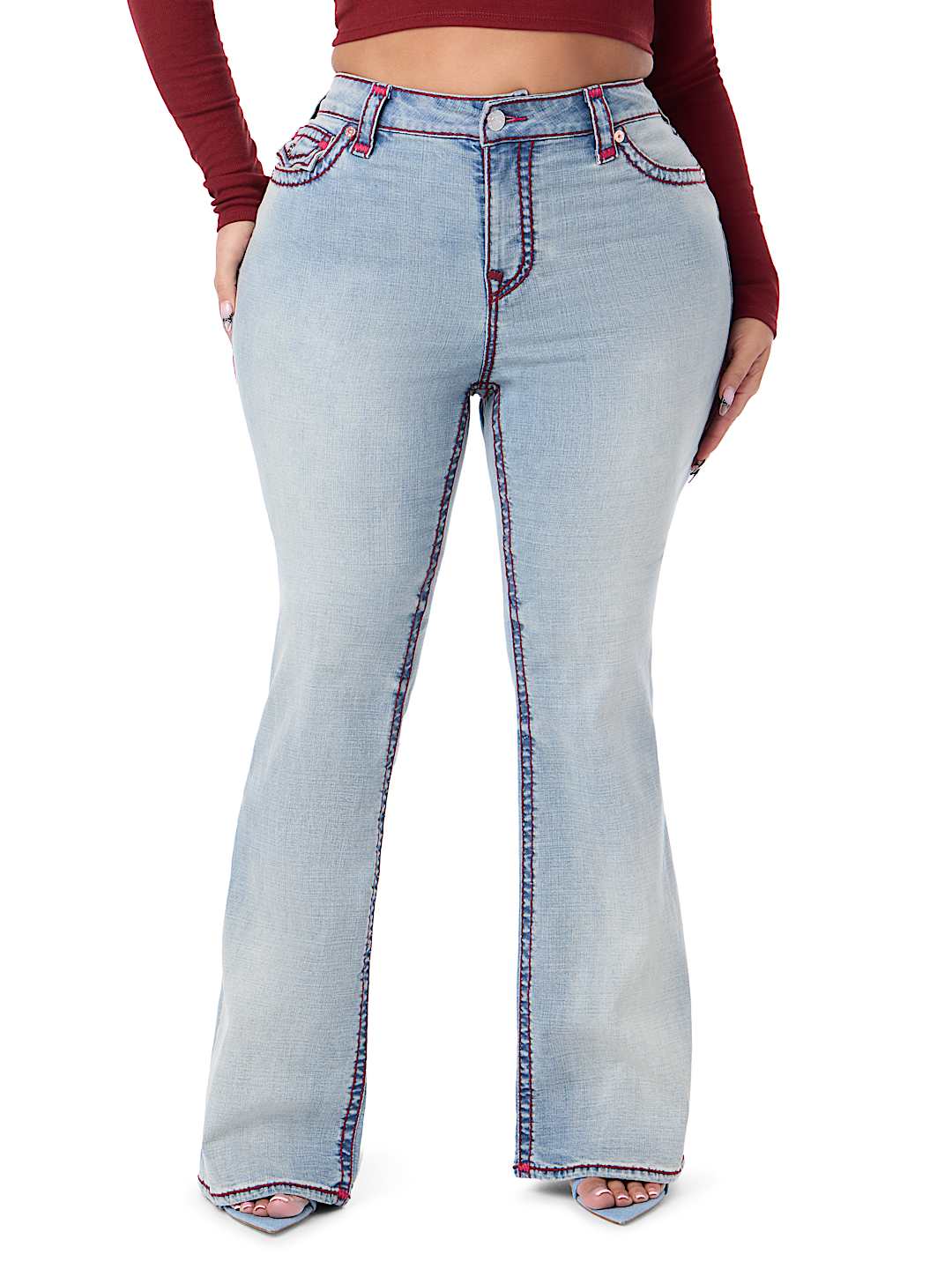 PLUS BECCA MID RISE SUPER T FLAP BOOTCUT JEAN