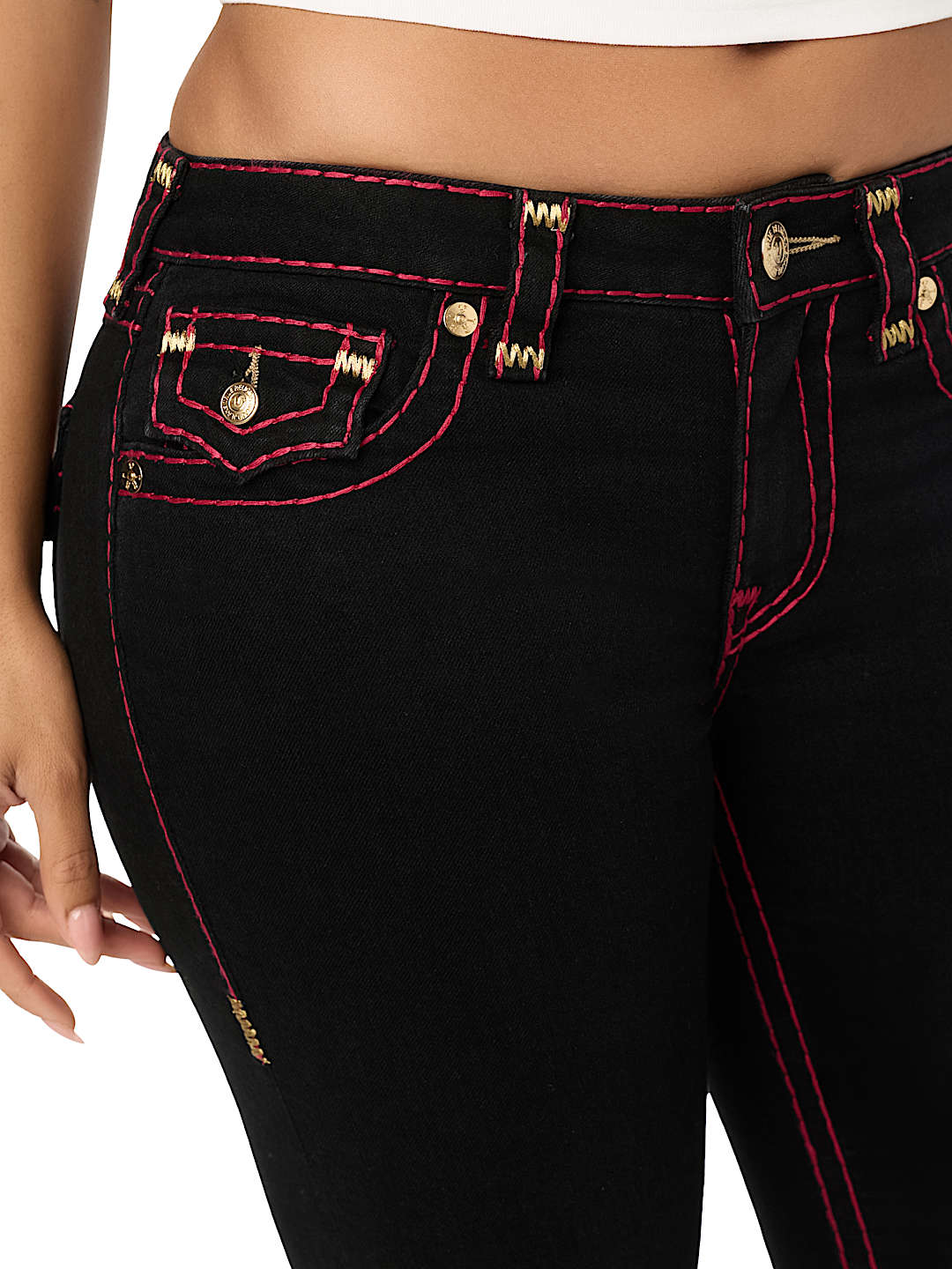 BECCA MID RISE LUREX SUPER T FLAP BOOTCUT JEAN