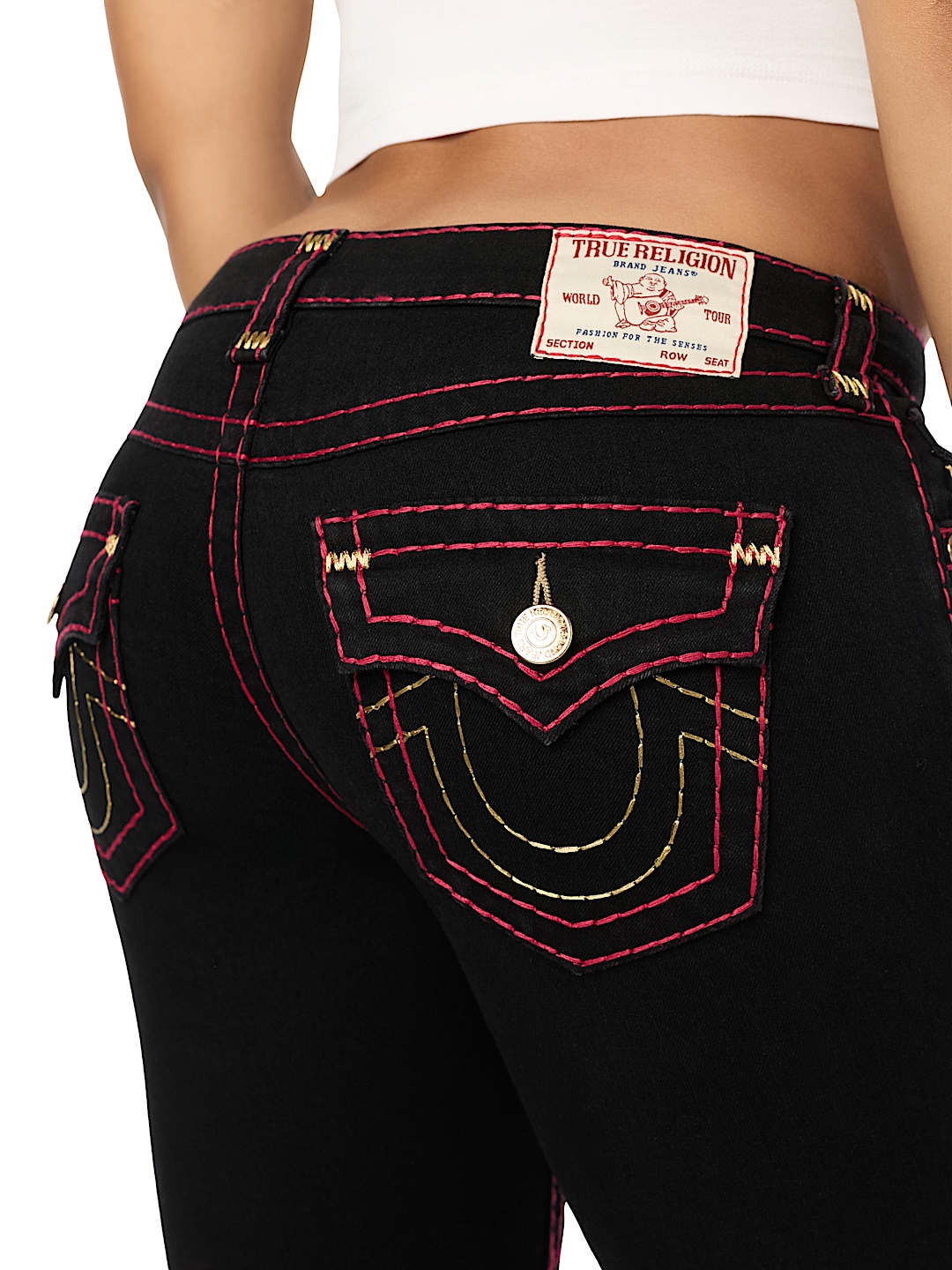 BECCA MID RISE LUREX SUPER T FLAP BOOTCUT JEAN