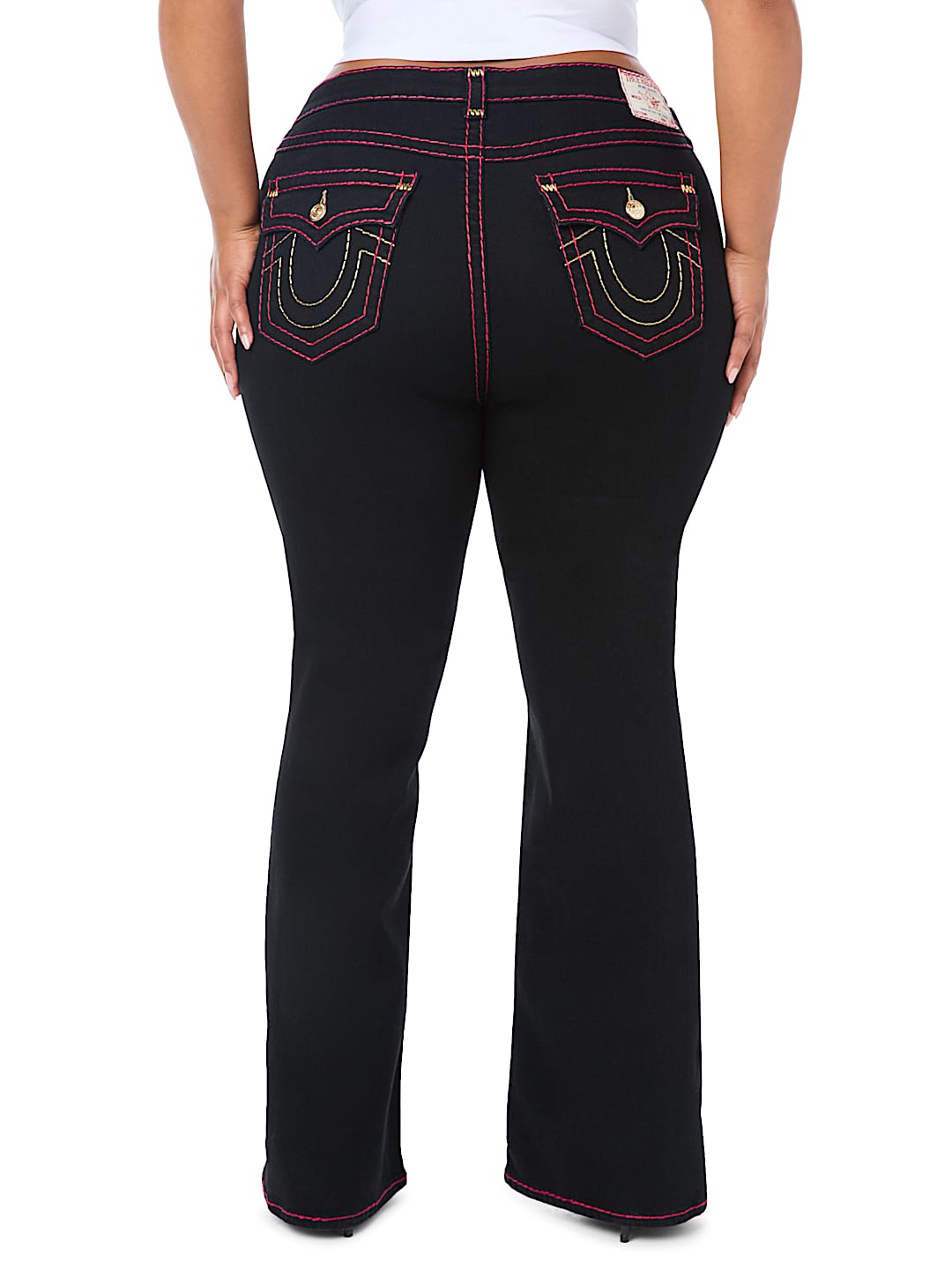 PLUS BECCA MID RISE LUREX SUPER T FLAP BOOTCUT JEAN