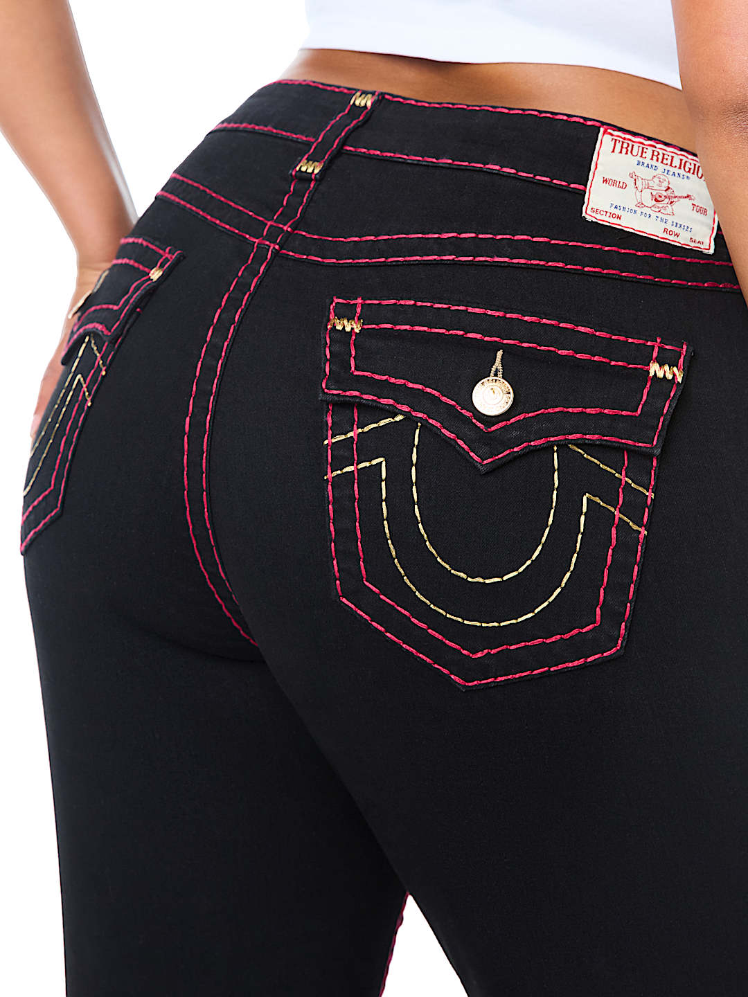 PLUS BECCA MID RISE LUREX SUPER T FLAP BOOTCUT JEAN