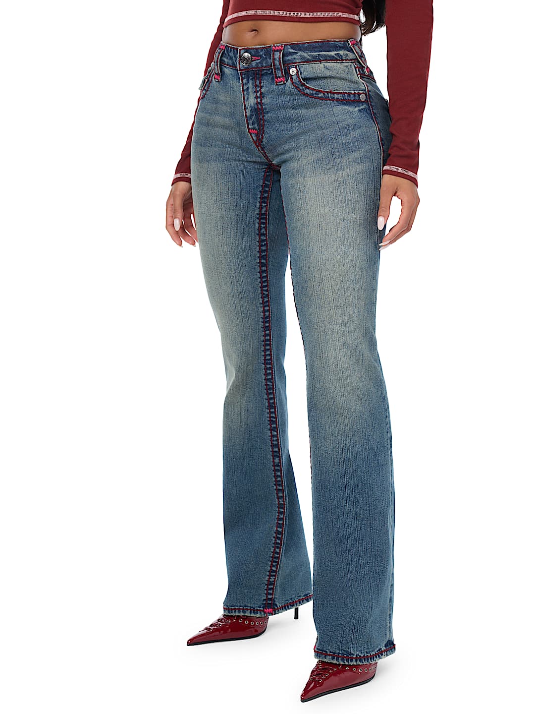  BECCA MID RISE SUPER T FLAP BOOTCUT JEAN