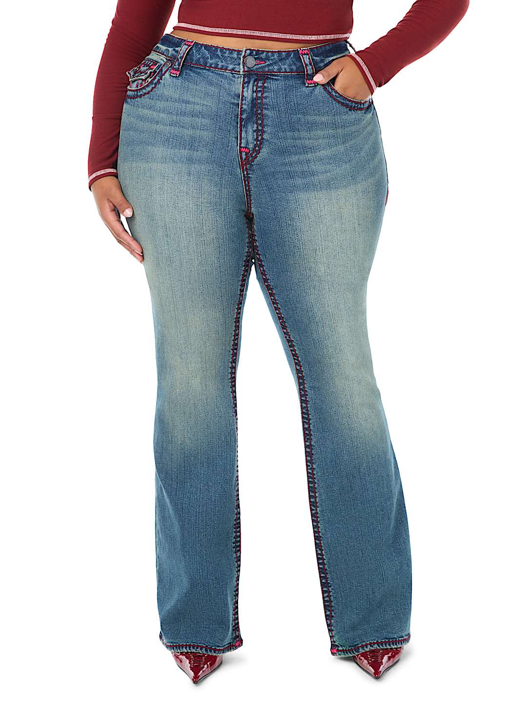 PLUS BECCA MID RISE SUPER T FLAP BOOTCUT JEAN