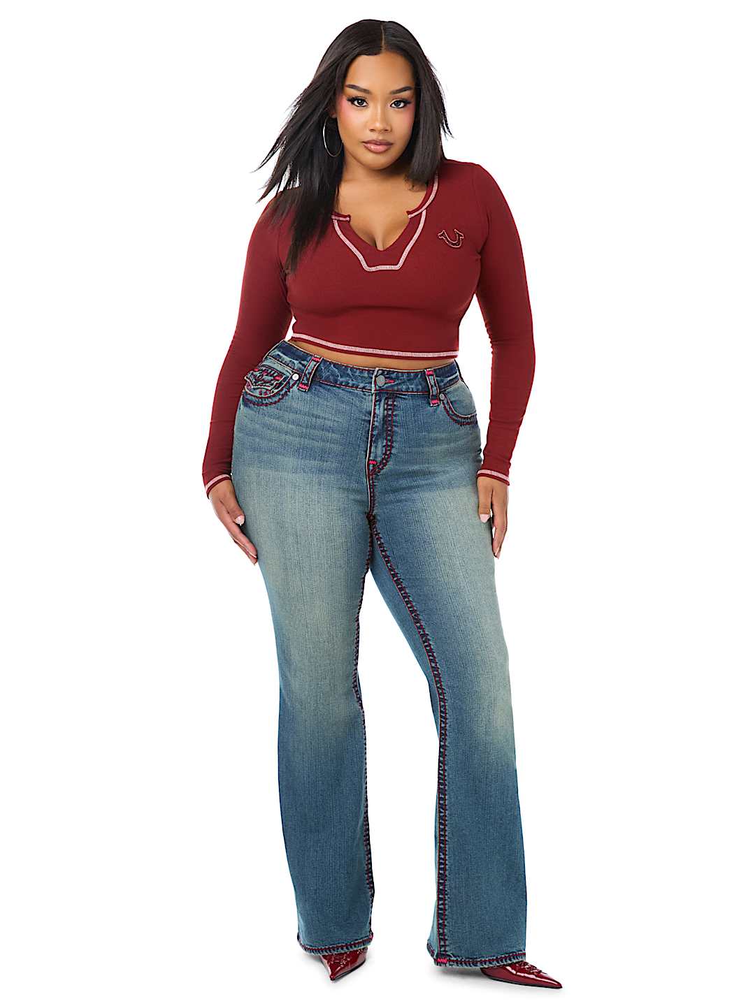 PLUS BECCA MID RISE SUPER T FLAP BOOTCUT JEAN
