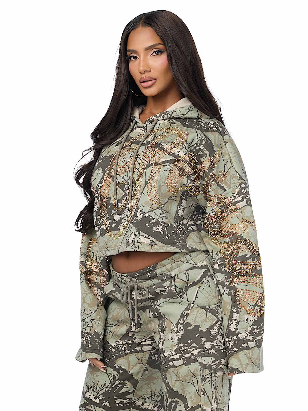 BEDAZZLED CAMO RELAXED HOODIE