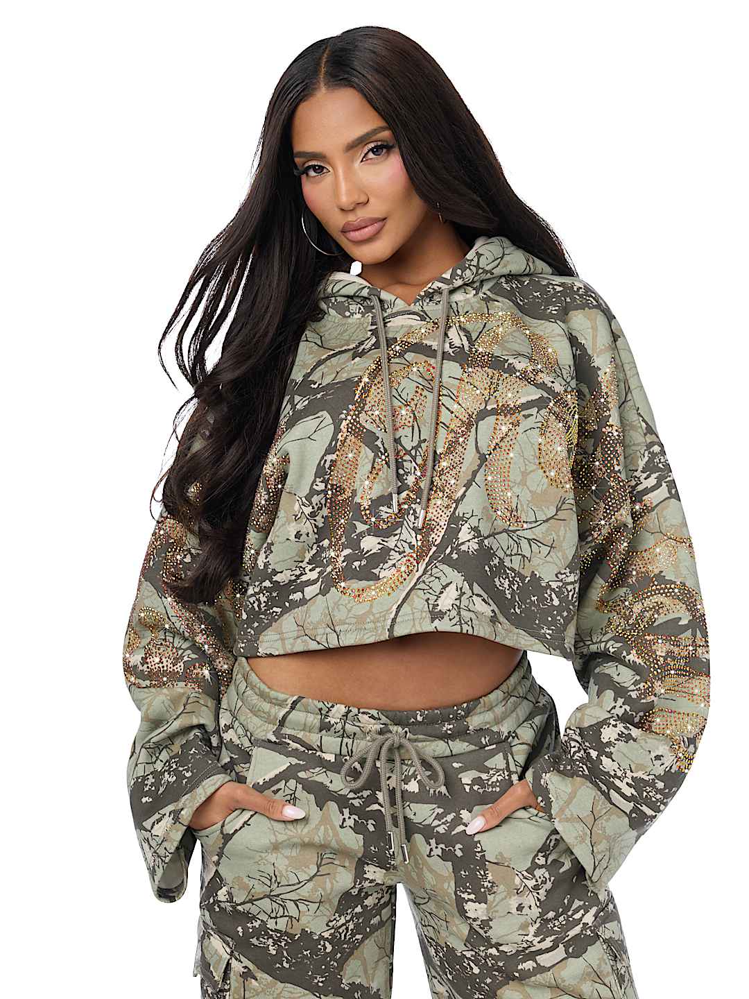 BEDAZZLED CAMO RELAXED HOODIE