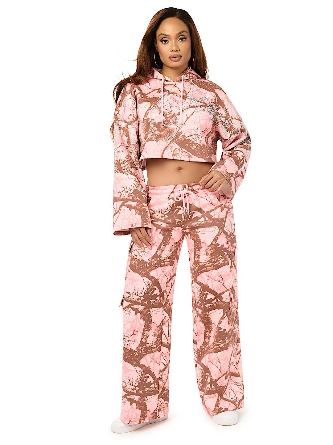 BEDAZZLED CAMO CARGO WIDE LEG BAGGY SWEATPANT