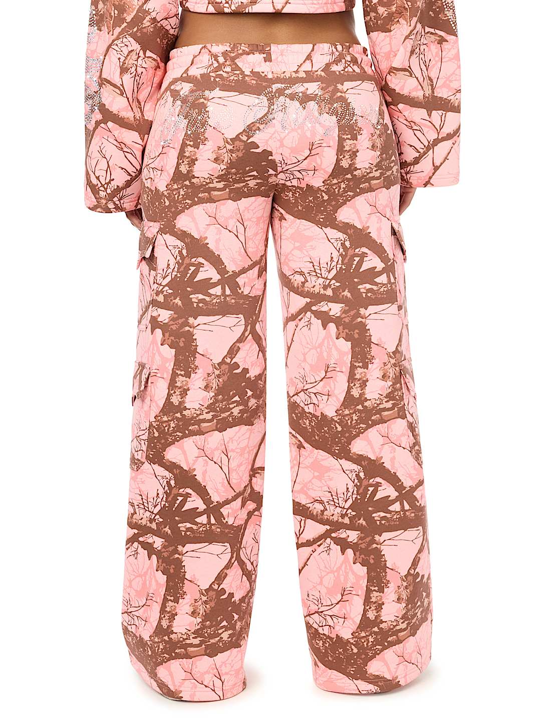 BEDAZZLED CAMO CARGO WIDE LEG BAGGY SWEATPANT