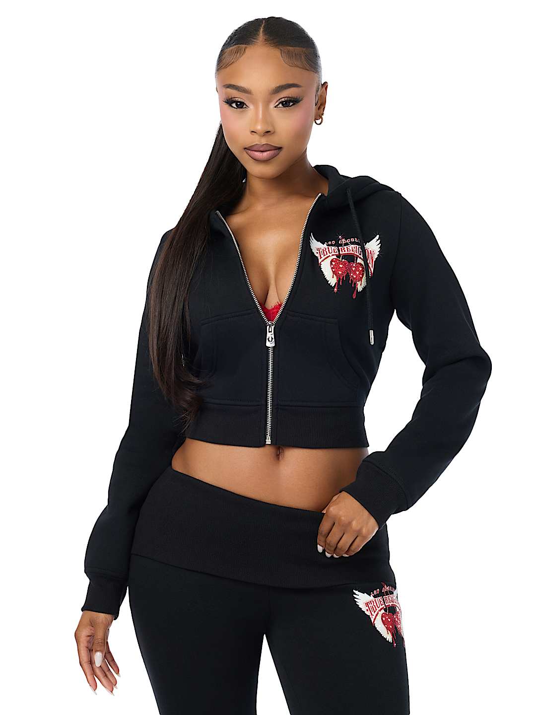 CRYSTAL CHERRY SHRUNKEN ZIP HOODIE
