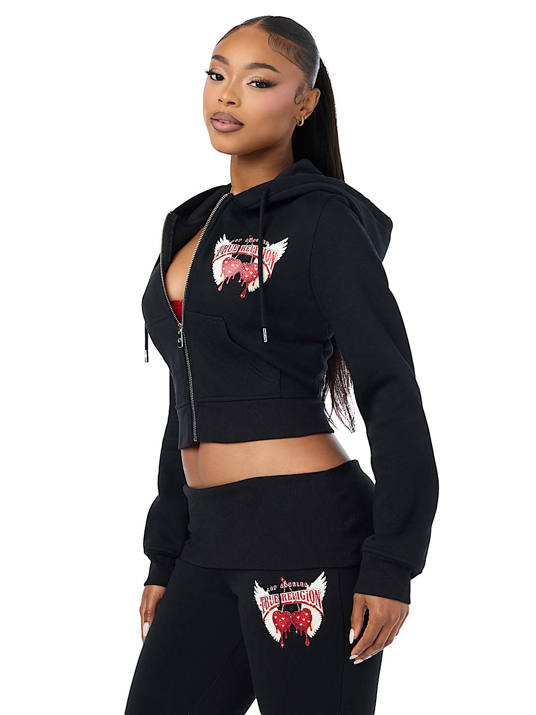 CRYSTAL CHERRY SHRUNKEN ZIP HOODIE