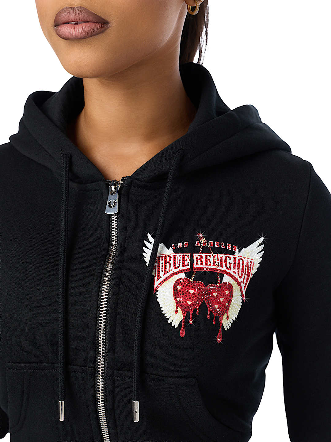CRYSTAL CHERRY SHRUNKEN ZIP HOODIE