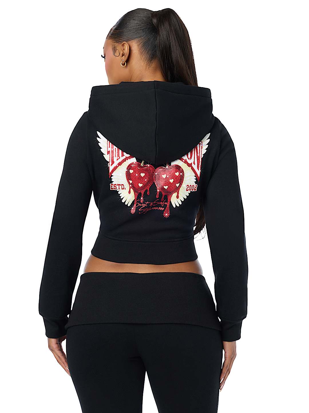 CRYSTAL CHERRY SHRUNKEN ZIP HOODIE