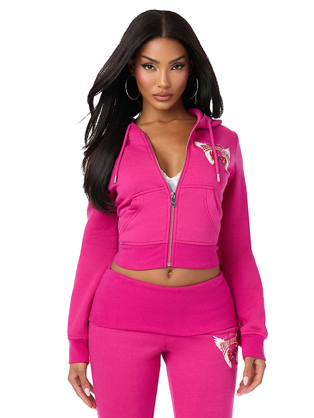 CRYSTAL CHERRY SHRUNKEN ZIP HOODIE