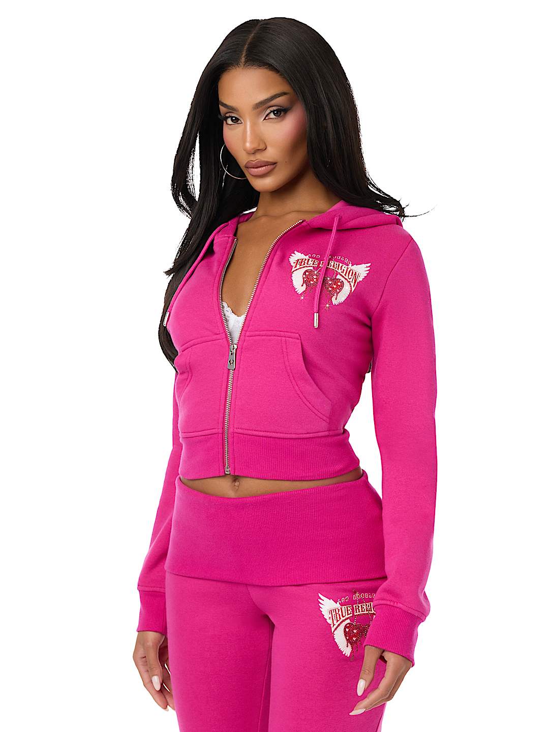 CRYSTAL CHERRY SHRUNKEN ZIP HOODIE