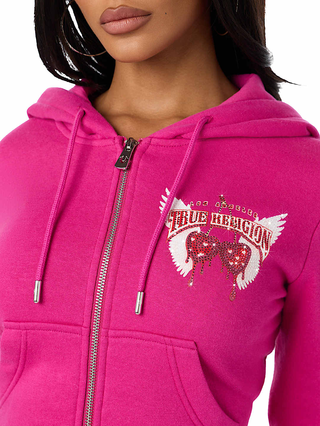 CRYSTAL CHERRY SHRUNKEN ZIP HOODIE
