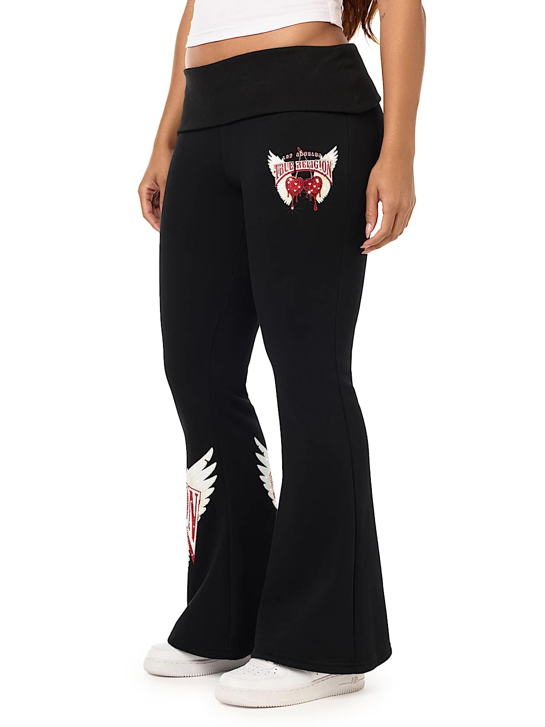 CRYSTAL CHERRY FOLDOVER WAISTBAND FLARE SWEATPANT