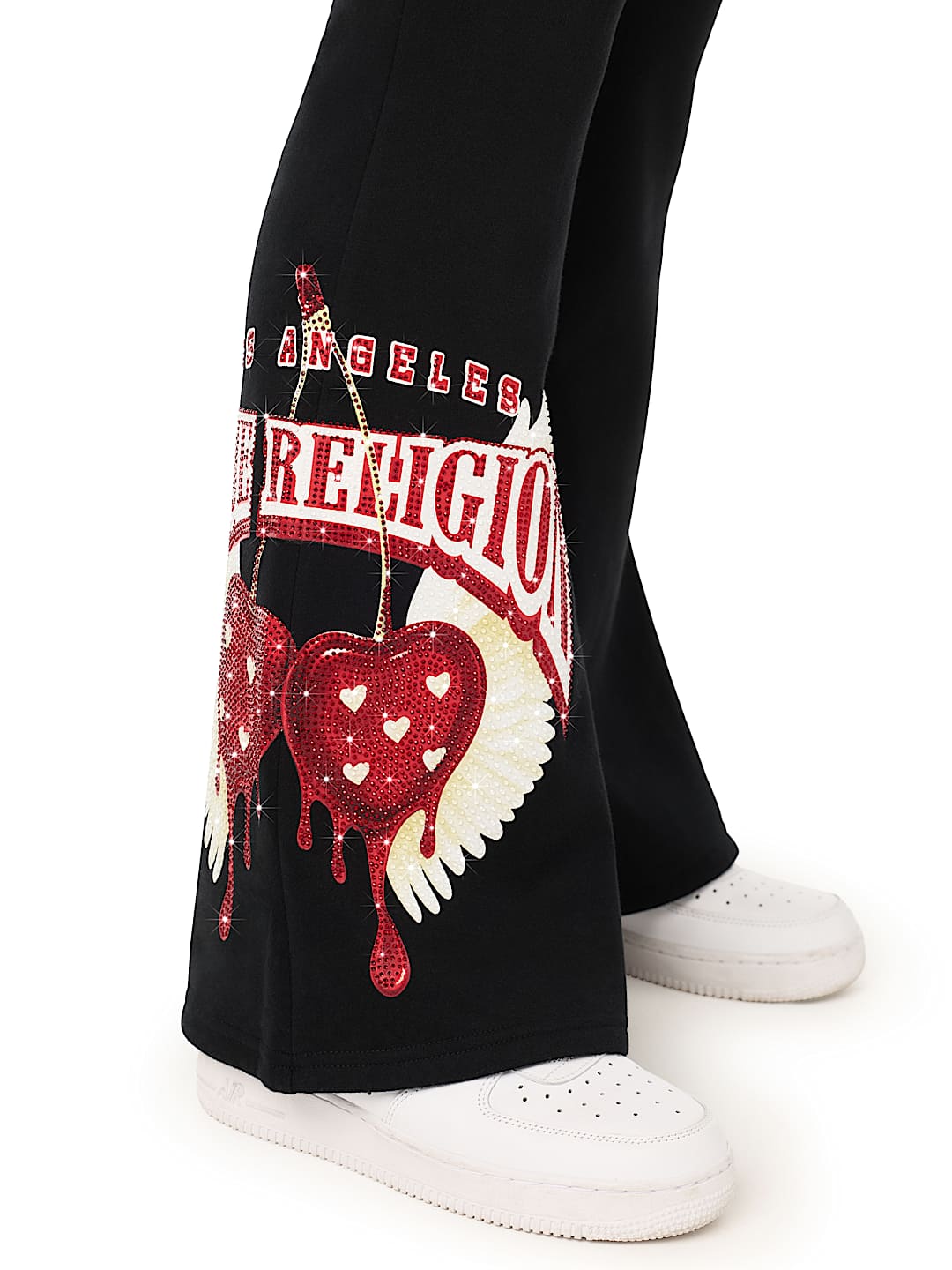 CRYSTAL CHERRY FOLDOVER WAISTBAND FLARE SWEATPANT