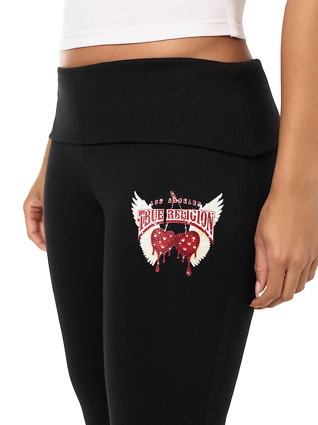 CRYSTAL CHERRY FOLDOVER WAISTBAND FLARE SWEATPANT