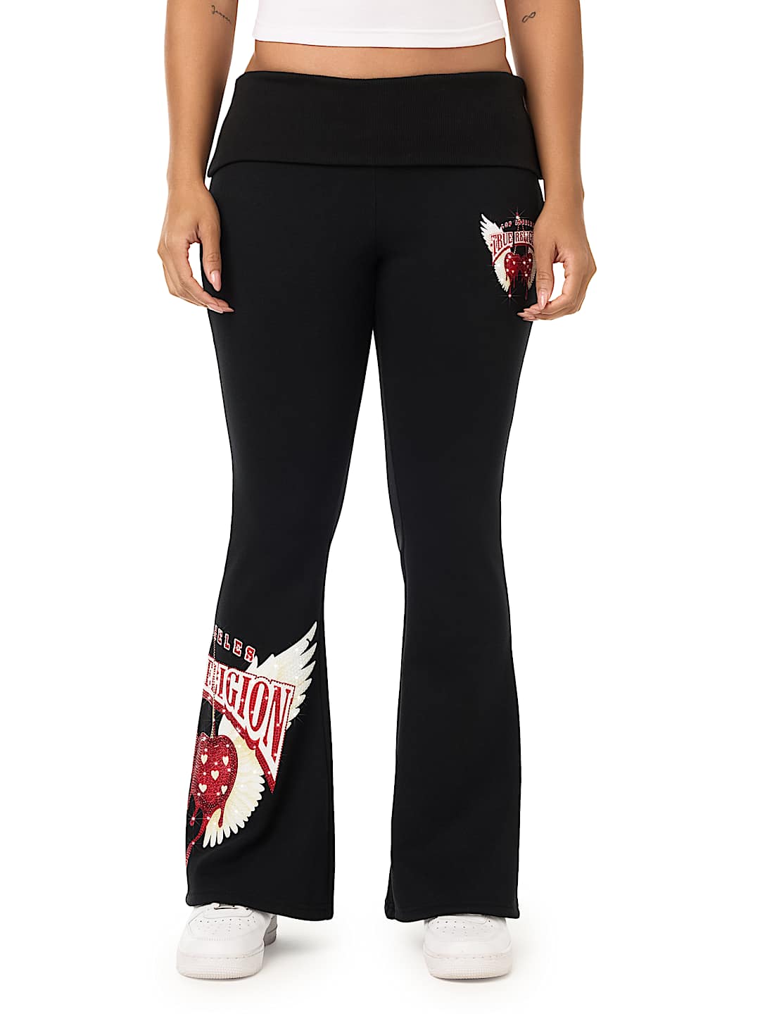 CRYSTAL CHERRY FOLDOVER WAISTBAND FLARE SWEATPANT