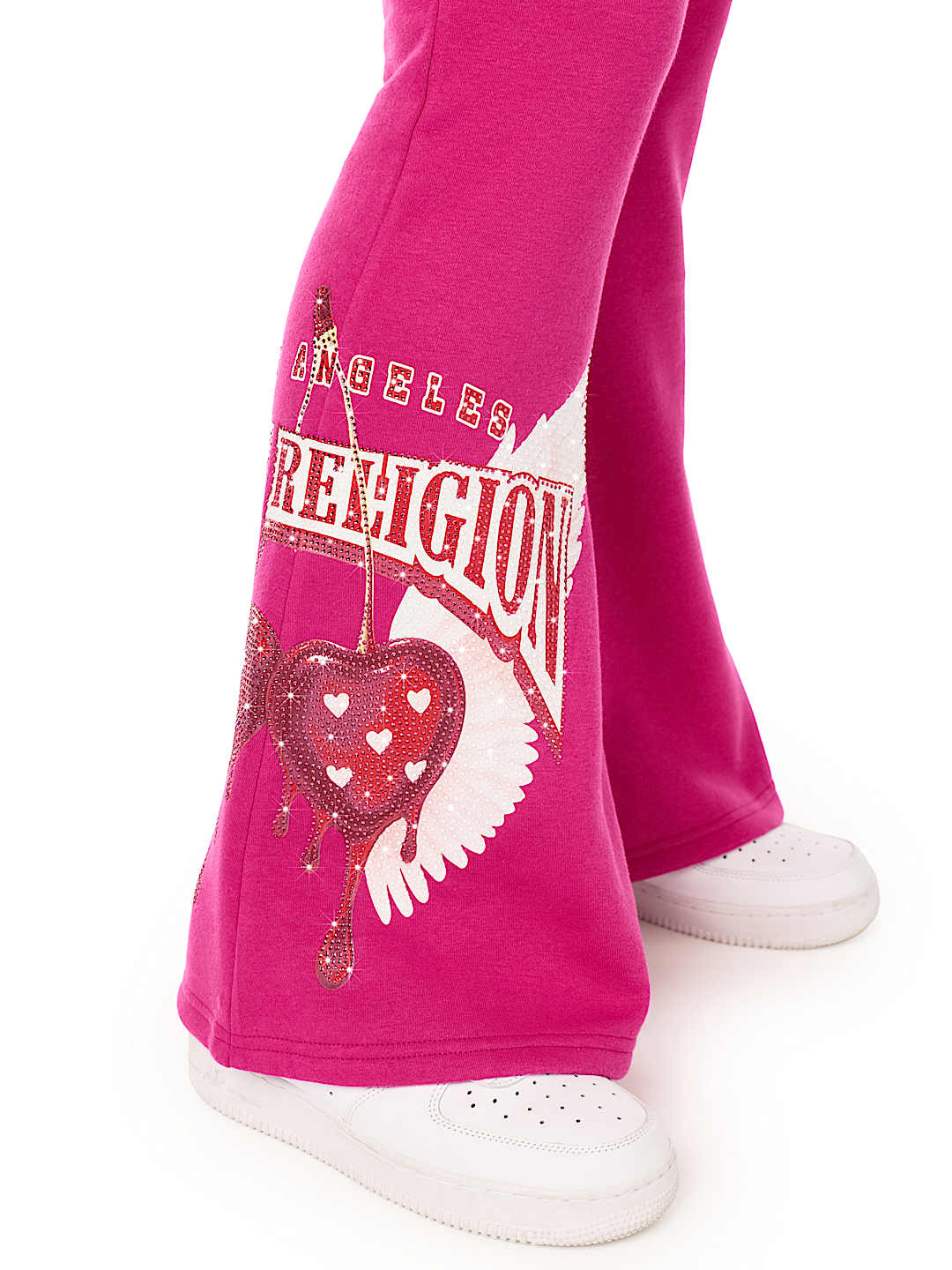 CRYSTAL CHERRY FOLDOVER WAISTBAND FLARE SWEATPANT