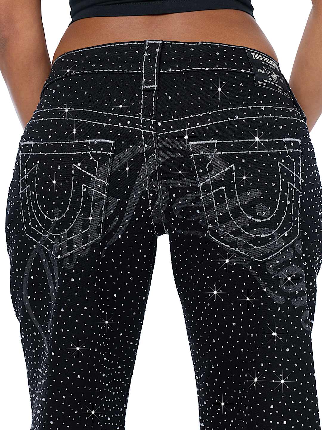 JUNO LOW RISE CRYSTAL BIG T BAGGY JEAN