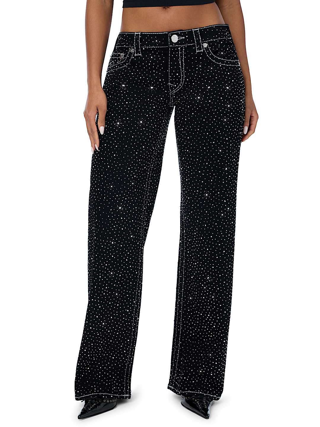 JUNO LOW RISE CRYSTAL BIG T BAGGY JEAN