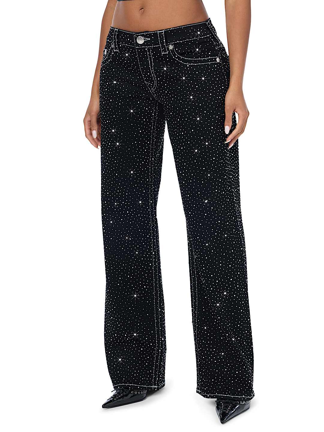 JUNO LOW RISE CRYSTAL BIG T BAGGY JEAN