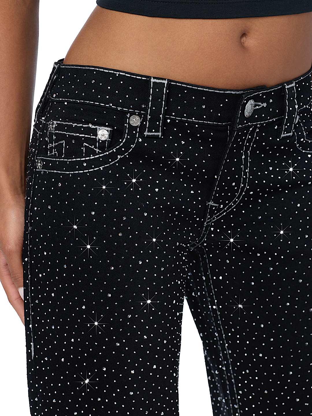 JUNO LOW RISE CRYSTAL BIG T BAGGY JEAN