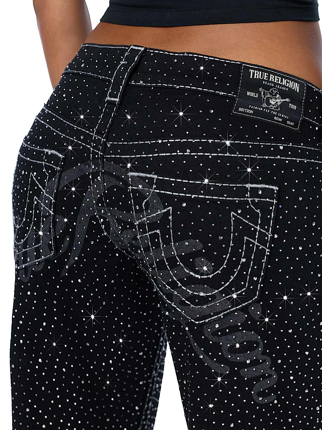 JUNO LOW RISE CRYSTAL BIG T BAGGY JEAN