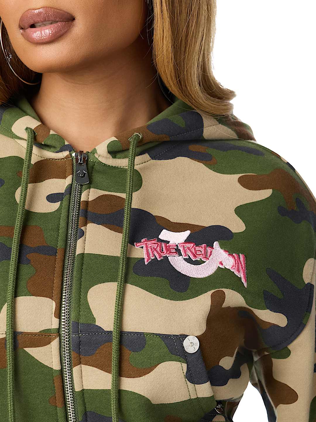 EMBROIDERED CAMO ZIP-UP HOODIE