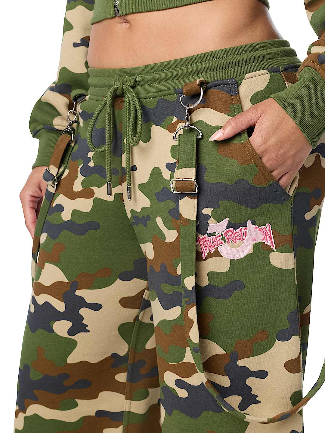 EMBROIDERED CAMO OVERALL BAGGY SWEATPANT