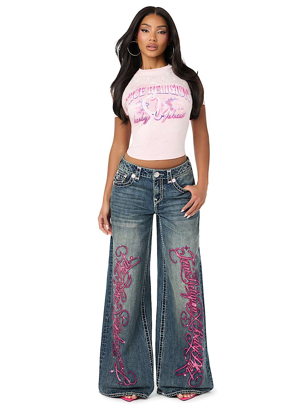 TRUE RELIGION X BABY PHAT MADDIE LOW RISE SUPER T FLAP BAGGY JEAN