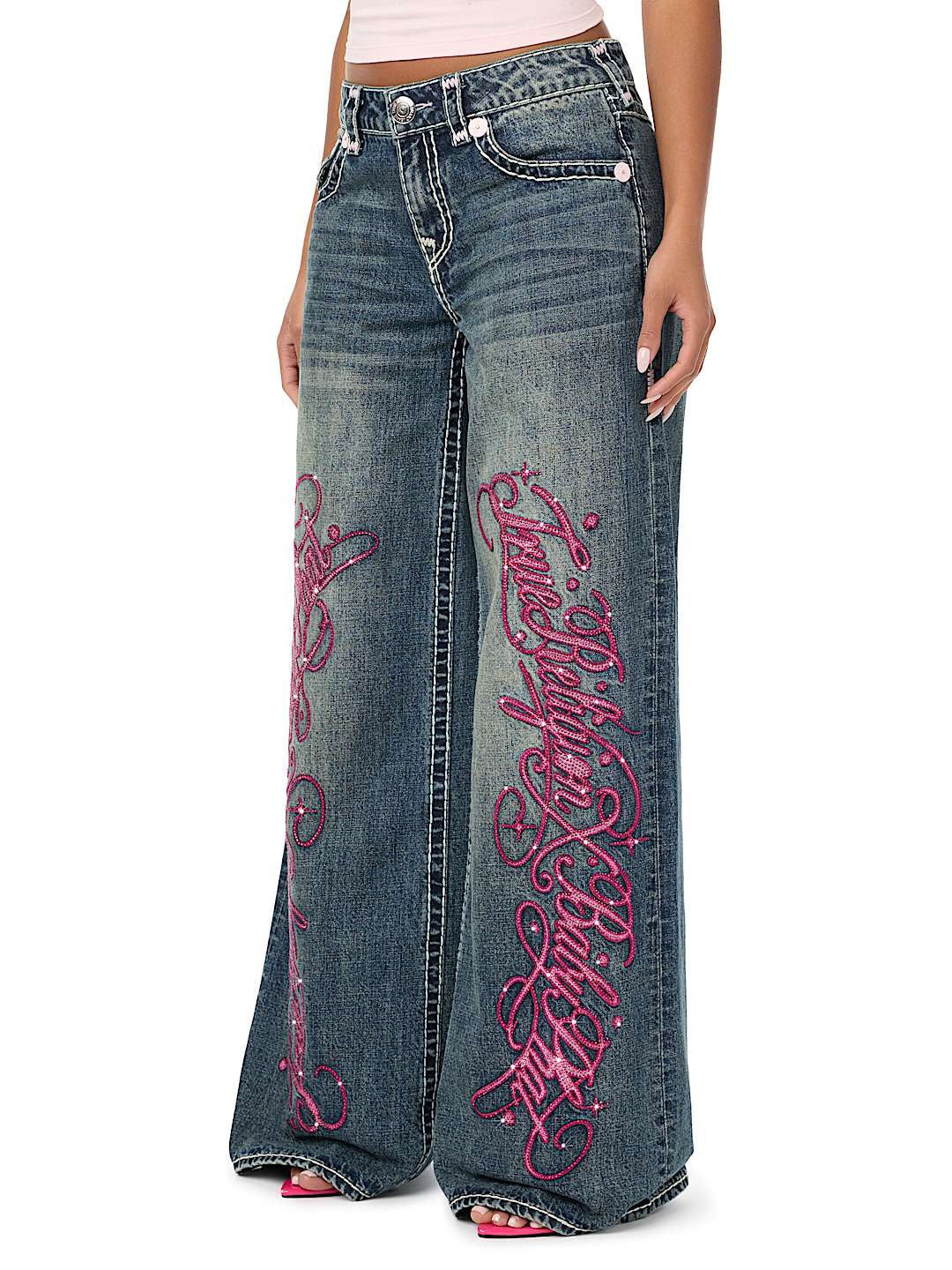 TRUE RELIGION X BABY PHAT MADDIE LOW RISE SUPER T FLAP BAGGY JEAN