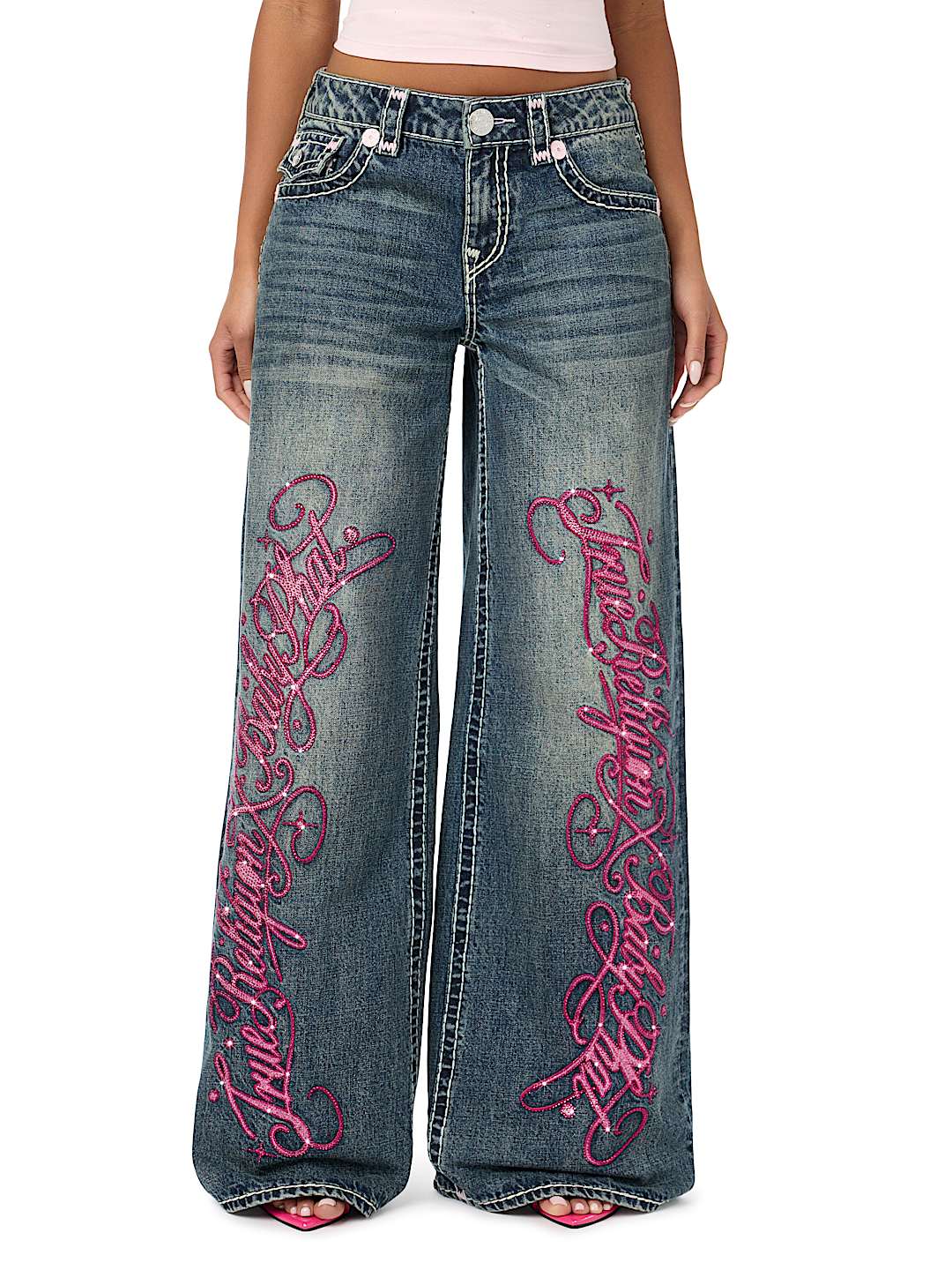 TRUE RELIGION X BABY PHAT MADDIE LOW RISE SUPER T FLAP BAGGY JEAN