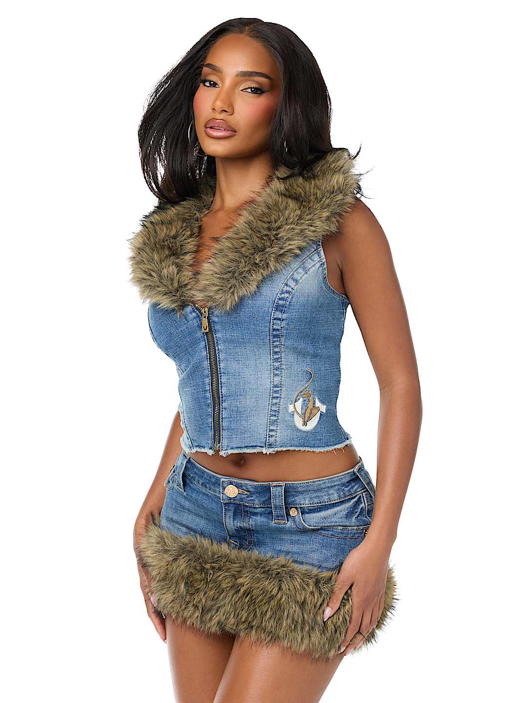 TRUE RELIGION X BABY PHAT DENIM FUR VEST