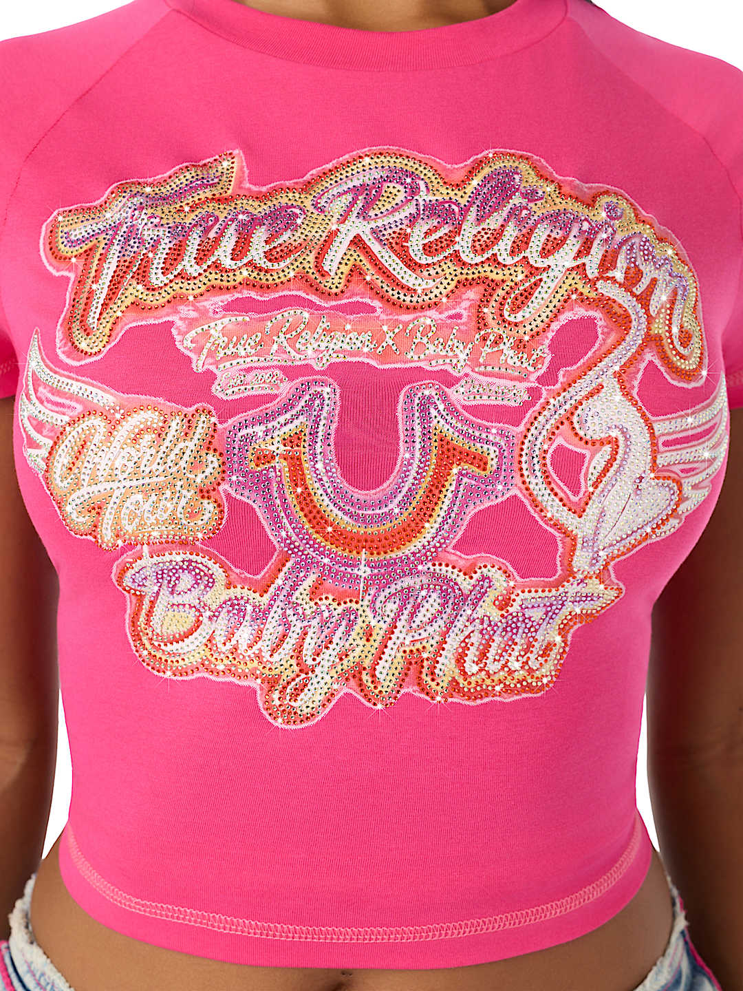 TRUE RELIGION X BABY PHAT CRYSTAL AIRBRUSH CAP SLEEVE BABY TEE