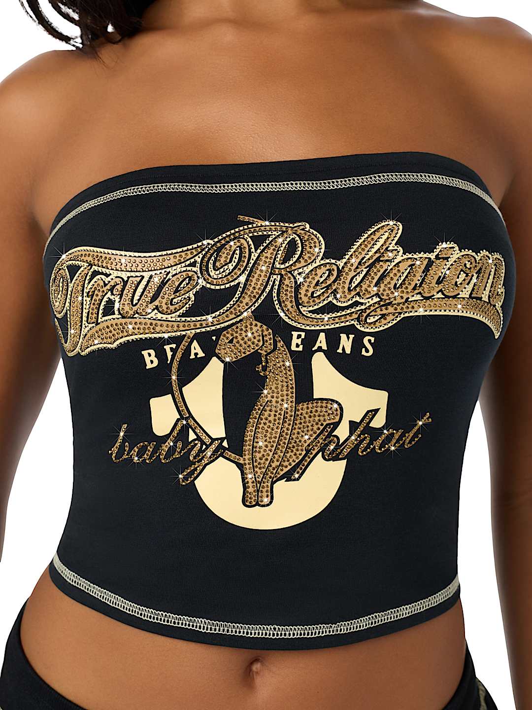TRUE RELIGION X BABY PHAT CRYSTAL CAT TUBE TOP