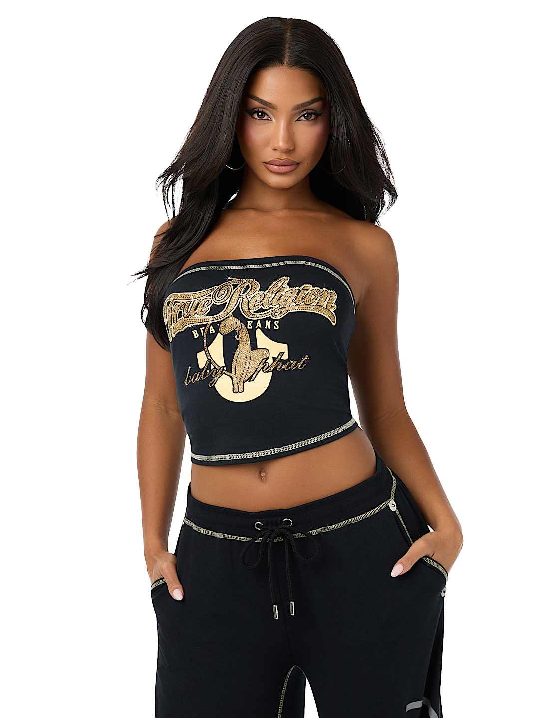 TRUE RELIGION X BABY PHAT CRYSTAL CAT TUBE TOP